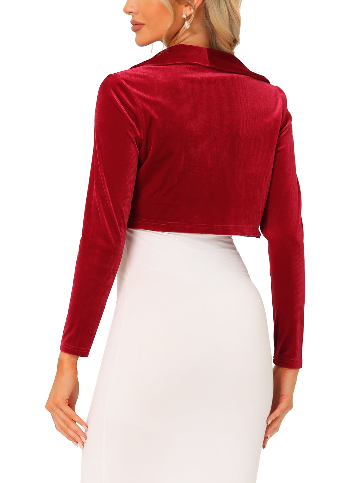 Unique Bargains Women's Open Front Long Sleeve Collar Shrug Cocktail Bolero Cardigan L Red
