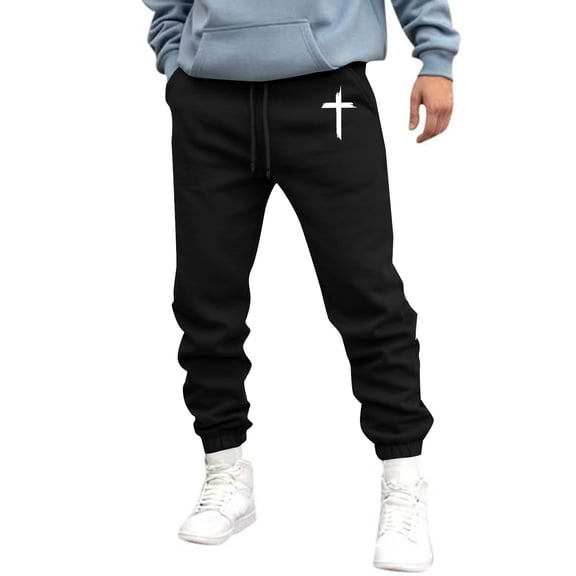 Breezora Men's Printed Jogger Sweatpants with Pockets High Waist Design Artistic Patterns Slim Cuff Sweatpants for Street Style L Size Black