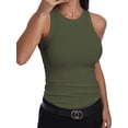 thumbnail image 3 of Women'S Sleeveless Racerback High Neck Casual Basic Ribbed Fitted Tank Top Army Green XXL, 3 of 6