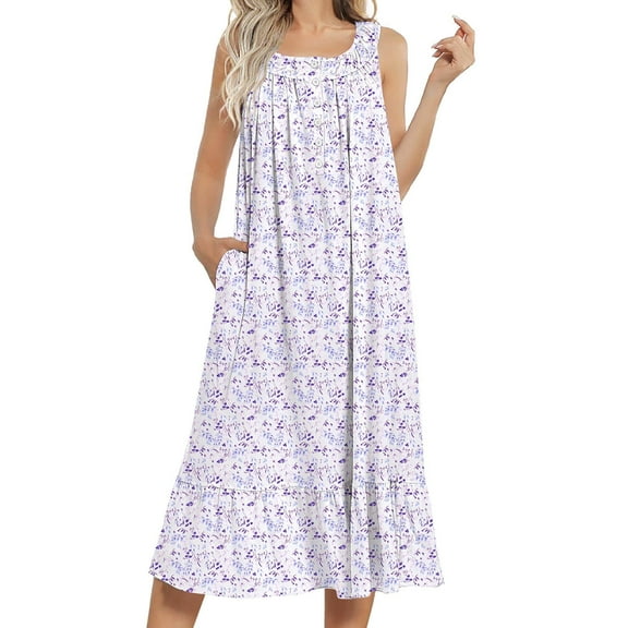 Ekouaer Women's Nightgowns Long Sleeveless Night gown with Pockets Soft Ladies Nightdress