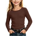 thumbnail image 2 of NORO ARK Girls Ribbed Long Sleeve Top (5-13) Crew Neck Stretch Polyester Undershirt Coffee Size 13, 2 of 6