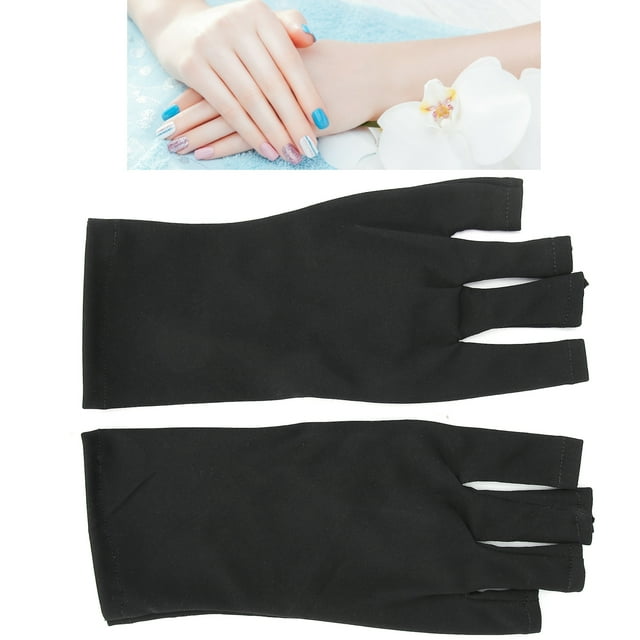 1 par de guantes AntiUV LED para decoración de uñas, lámpara de curado, guante de protección UV, guante para el cuidado de la piel (negro)