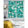 thumbnail image 3 of Teal Green Marble Sheer Curtains 2 Panels Set Gold Linen Argyle Geometric Abstract Stone Sheer Window Curtains Light Filtering Rod Pocket Voile Drapes for Bedroom Living Room 52"x63", 3 of 8