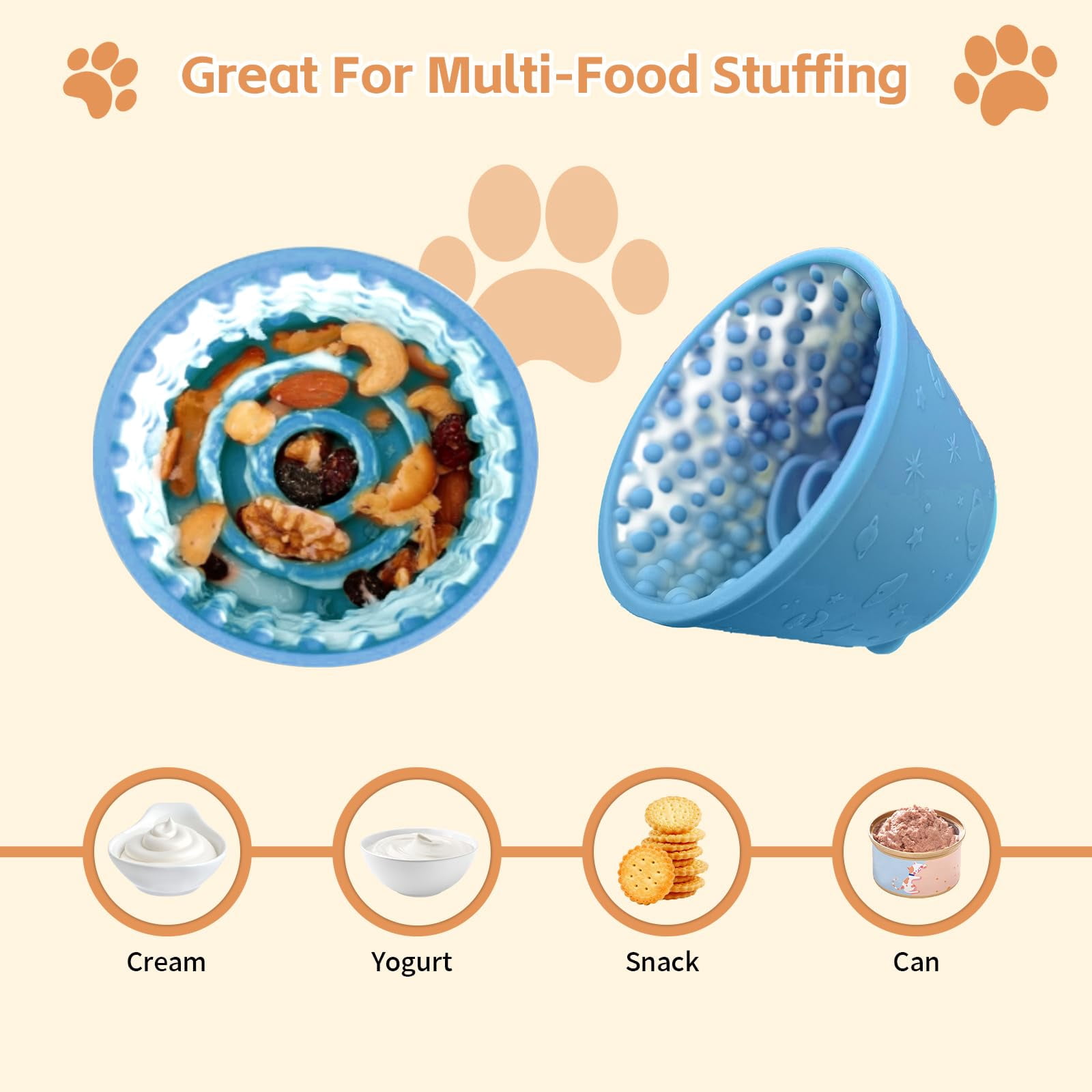 Dog Lick Bowl, Anxiety Relief Slow Feeder Treat Dispenser, Silicone Anti-chocking Pet Dish, Non-Slip Dog Licking Bowl Interactive Entertainment Puzzle Toy for Small & Medium-Dark Blue