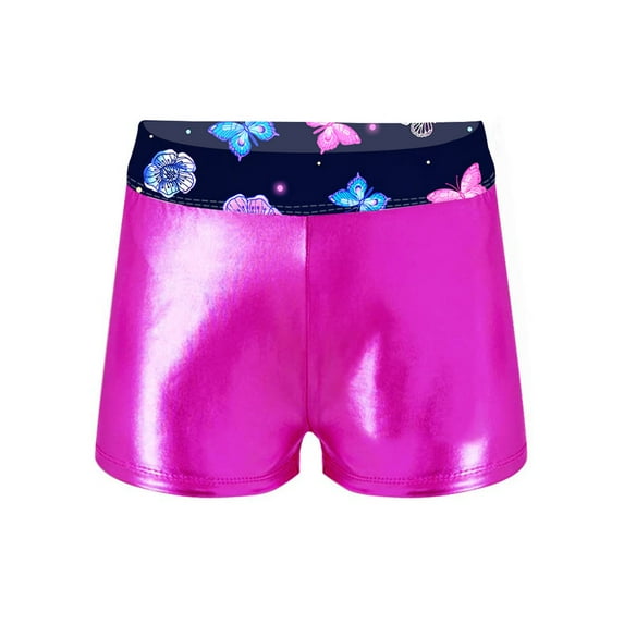 renvena Kids Girls Shiny Gymnastics Dance Shorts Bottoms Sport Athletic Gym Yoga Fitness Booty Shorts