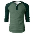 thumbnail image 3 of Timoontee Men's Three-quarters Sleeve Shirts Modern Fit Crew Neck Pullover Shirts Lightweight Breathable Color Block Shirts Green XXXL, 3 of 7