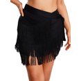 thumbnail image 2 of Haitryli Womens Belly Dance Hip Scarf Tiered Tassel Waist Chain Lace Up Skirt For Salsa Tango Black One Size, 2 of 6