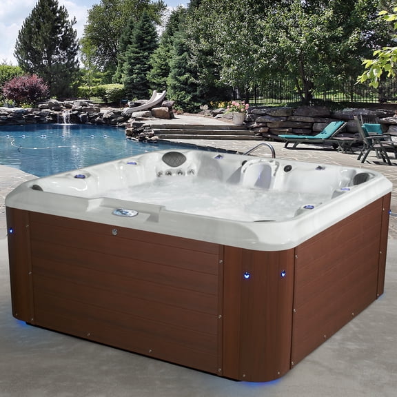 Amplified 100-Jets 7-Person Non-Lounger Spa w/Bluetooth Stereo, 3 Pumps by Aqualife by Strong Spas