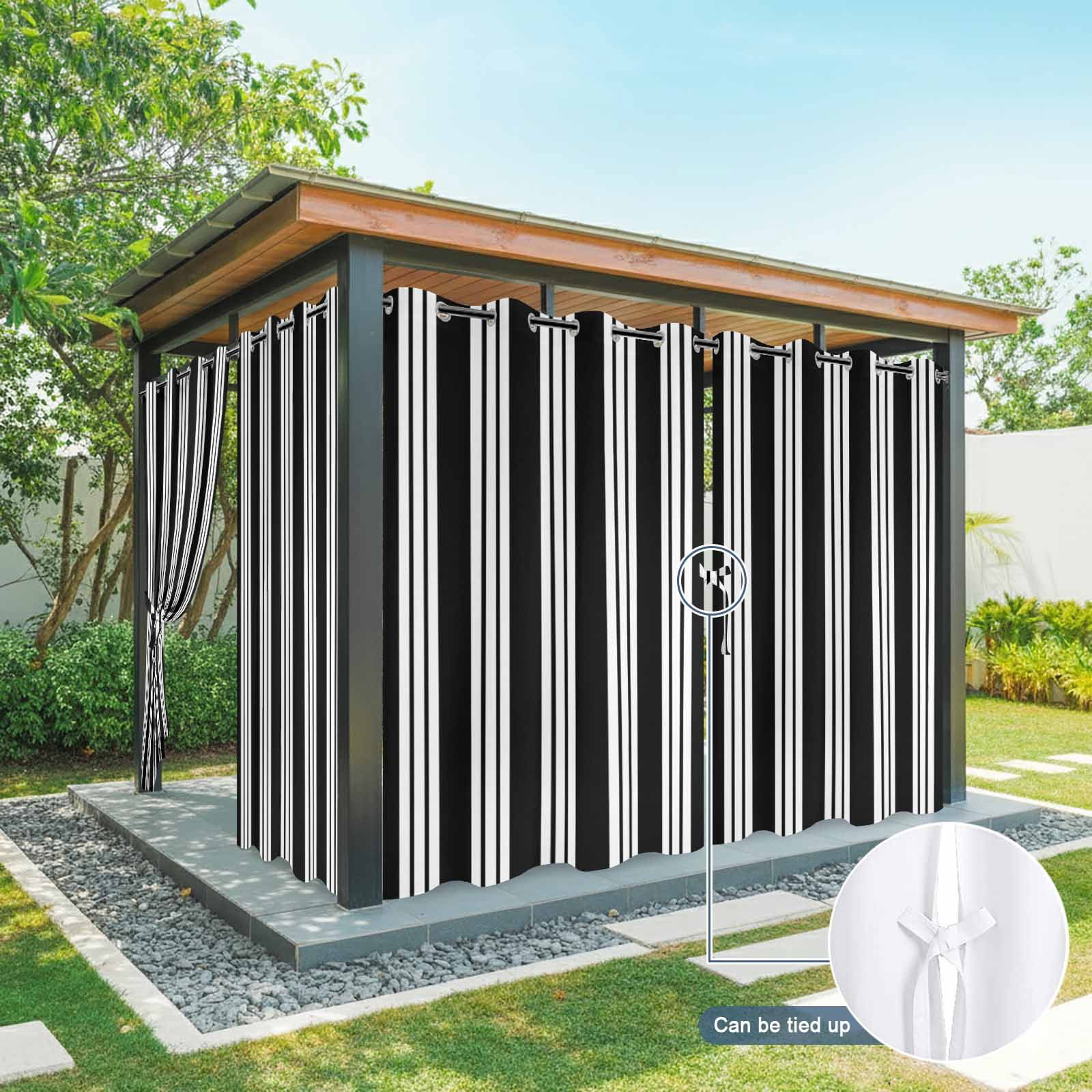 Black Striped Outdoor Curtains for Patio, Modern Classic Stripes Rustic Country Farmhouse Sunshade Privacy Drapes Grommet Waterproof Outside Curtains for Porch/Cabana/Balcony 54"x 108", 1 Panel