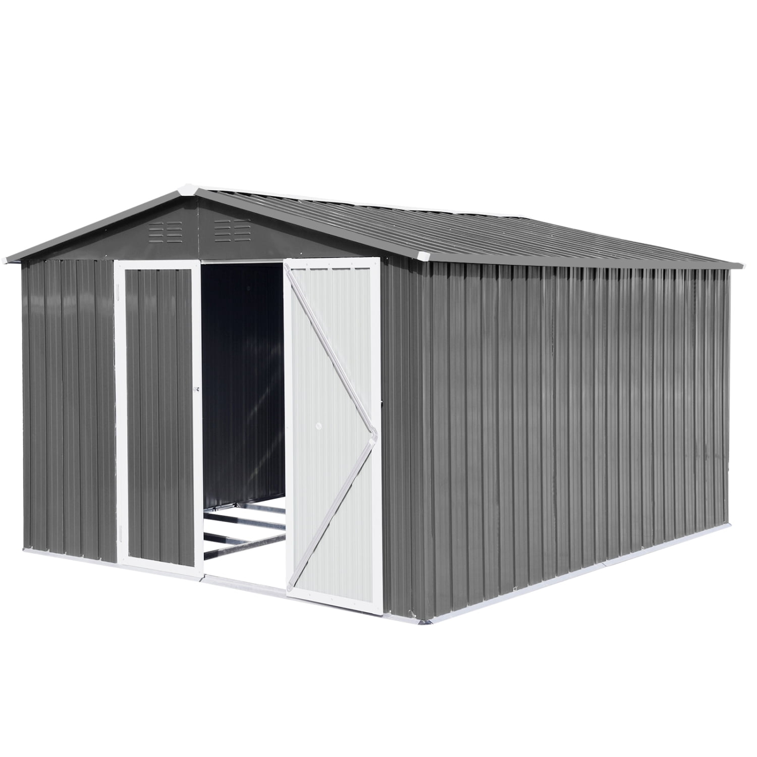 LoLado 10x8 FT Outdoor Metal Storage Sheds, Garden Sheds Waterproof with Lockable Doors, for Backyard, Lawn, Grey