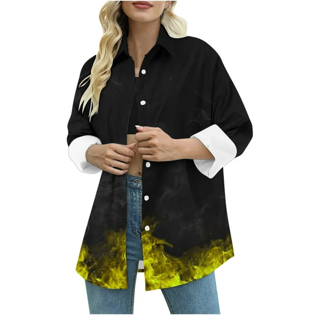 NARABB Women's Flame Printed Loose Long Sleeved Shirt