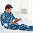 thumbnail image 6 of Daiia Sharks on White Blue Striped for Men's Long-Sleeved Pajama Set – Soft & Comfortable Sleepwear Button-Up Pajamas Cozy Lounge Wear-X-Large, 6 of 7