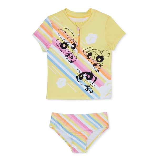 Powerpuff Toddler Girl Short Sleeve Rashguard and Swim Bottom Set, 2