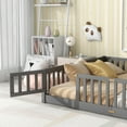thumbnail image 5 of UHOMEPRO Queen Size Floor Bed with Door and Fence for Kids, Toddler Bed Montessori Floor Bed with Slats and Safety Guardrails, Solid Wood Queen Bed Frame for Girls Boys Kids Bedroom, Gray, 5 of 14