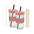 thumbnail image 3 of Juego de vasos de agua de vidrio de 730 ml, jarra para batidos, herméticos, con tapa y pajita. Rosado, 3 of 9