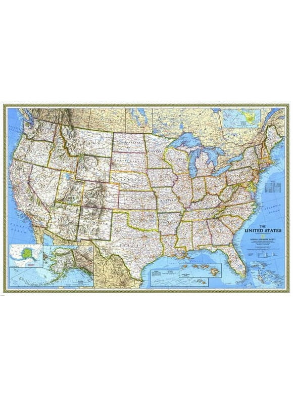 Large Relief And Political Map Of The United States Poster City 24" x 0.05" Poster, by HSE USA