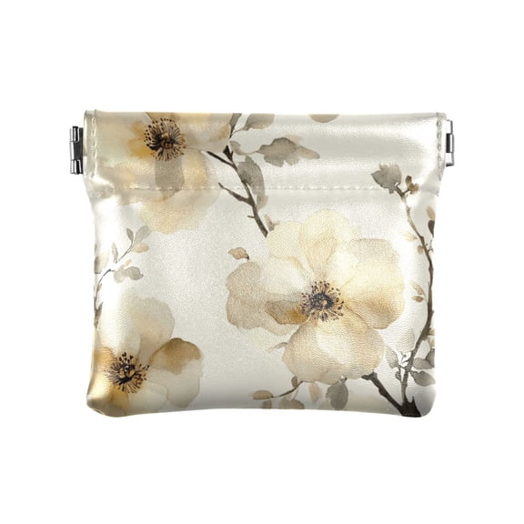 Leather Coin Wallet 4.33x3.74 Inch Portable Coin Wallet Coin Wallet Paper Wallet Card Wallet Storage Wallet Stylish and Sophisticated Cartoon Cream Flowers