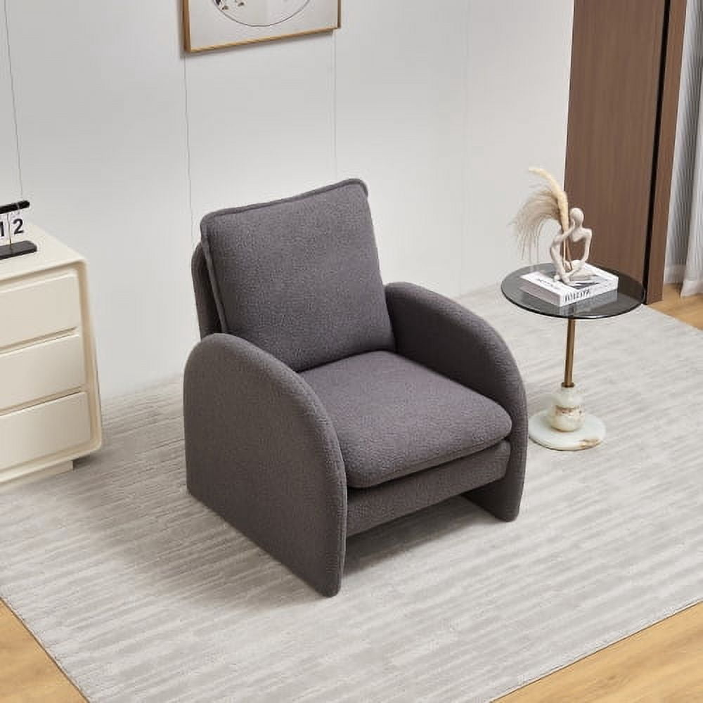 BSHTI Modern Sherpa Upholstered Accent Chair, Comfortable Living Room Armchair, Lounge chair for Bedroom, and Office–Stylish and Ergonomic Design,Gray
