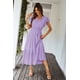 thumbnail image 4 of Vestido PRETTYGARDEN Cruzado con Cuello en V, Floral, con Cinturón, Morado, Talle S, 4 of 8