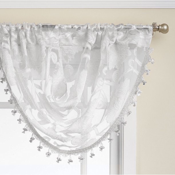 Regal Home Collections Scroll Sheer Waterfall Window Valances White