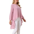 thumbnail image 4 of Blusas asimétricas de chiffon de manga larga con cuello redondo para mujer, estilo casual y elegante, color rosa polvo, talla XL, 4 of 6