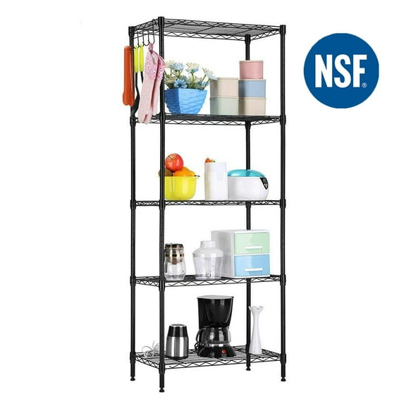 5-Tier Wire Shelving Unit, Steel Storage Rack for Garage Office Kitchen Black, 21" W x 11.5" D x 59" H