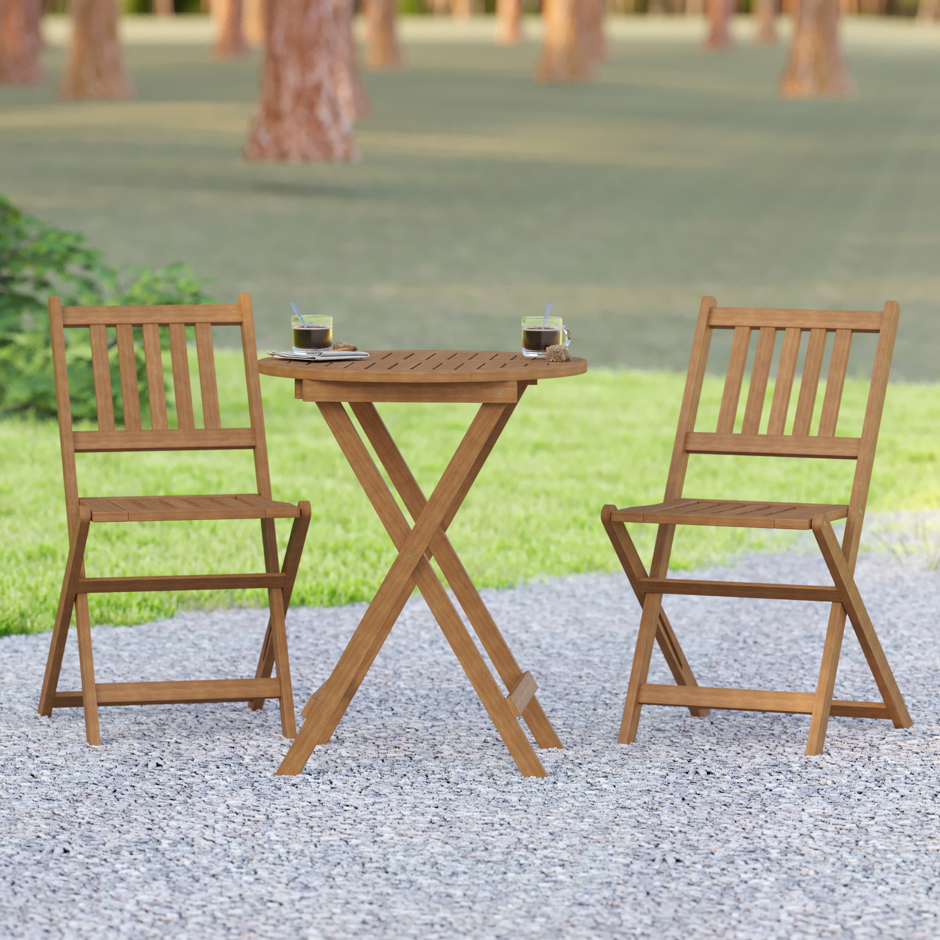 Emma + Oliver AllWeather Three Piece Solid Acacia Wood Patio Bistro