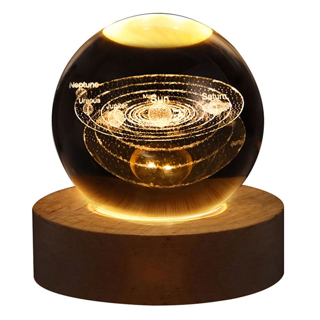 Bola de cristal LED luz nocturna brillante carga USB para decoración del hogar (Saturnos)