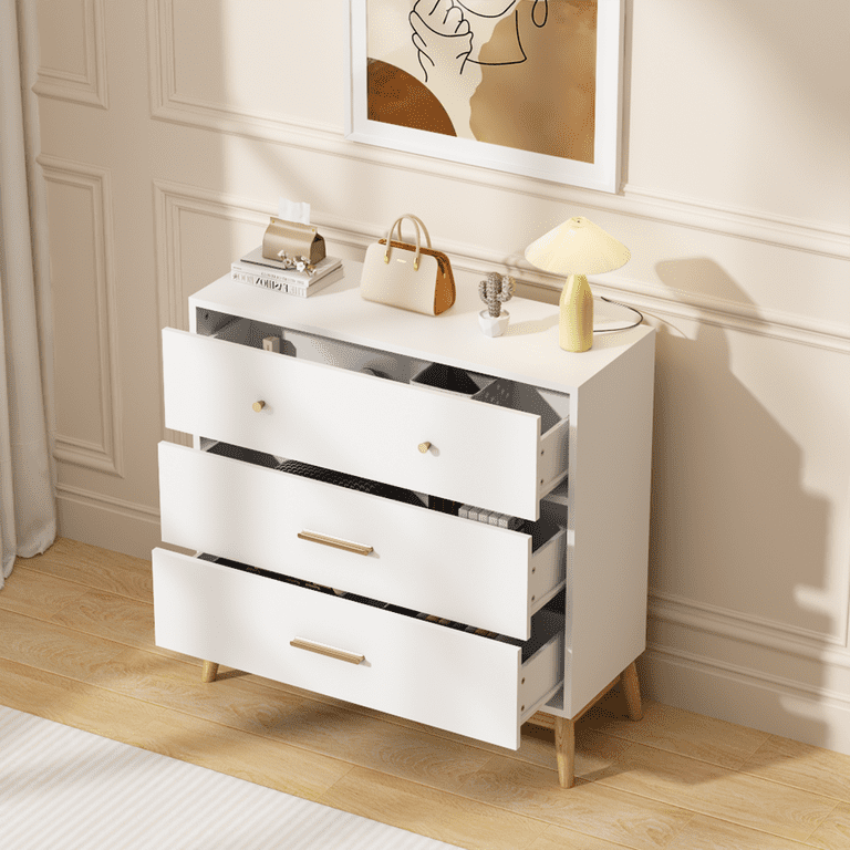 rose gold and white dresser Nordic 3-Drawer with Handles & Solid Wood Base _condition-new-with-tags