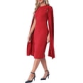 thumbnail image 4 of INSPIRE CHIC Cocktail Evening Dress for Women's Pleated Cloak Long Sleeve Cape Pencil Dress, 4 of 6