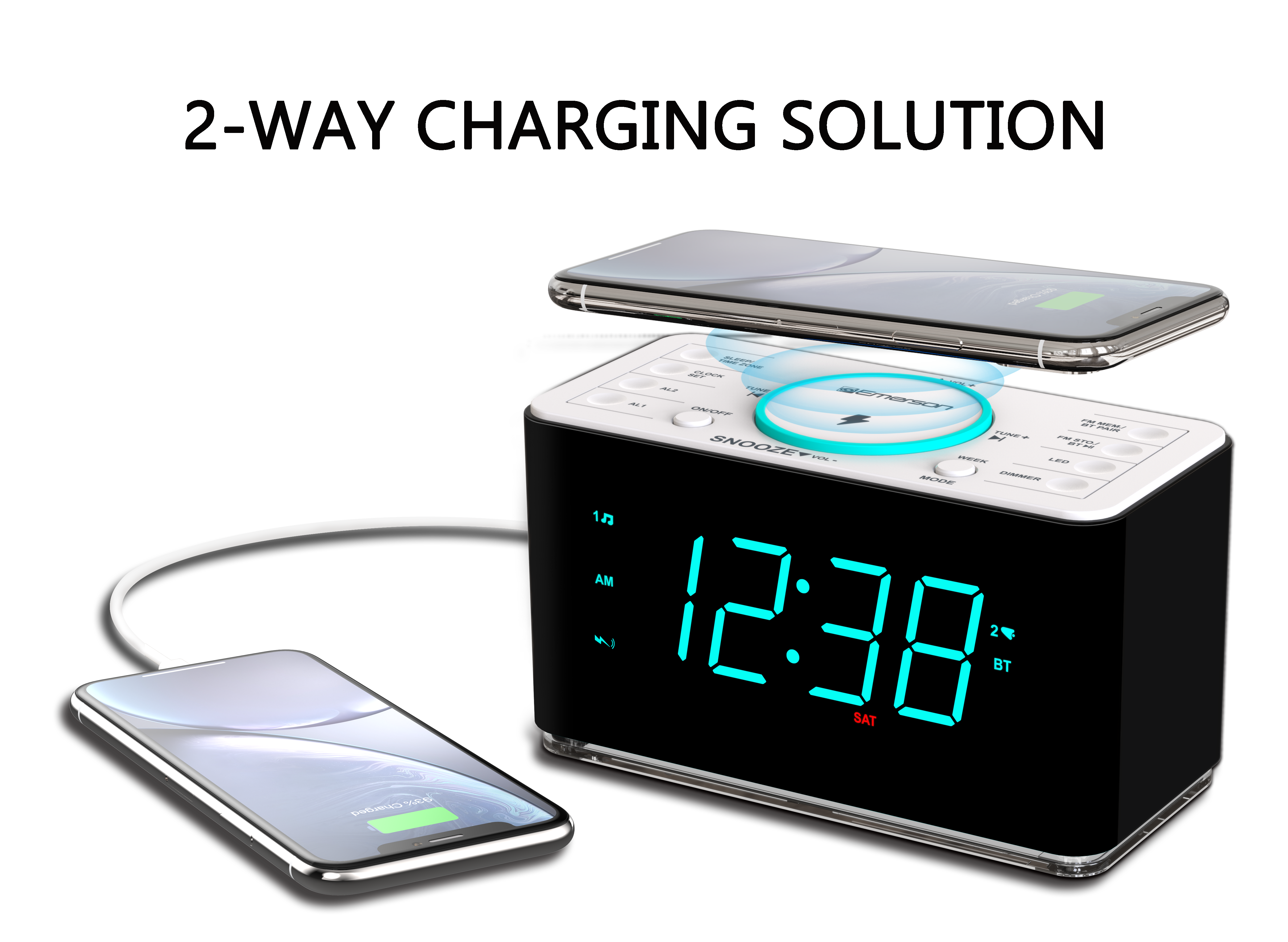 日本代理店正規品 Emerson Radio Smartset Alarm Clock FM Radio with Wireless  Charging, Bluetooth Speaker, Fast Charging for Airpods/iPhone, Foldable  Stand, USB C並行輸入