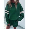 thumbnail image 3 of Women 2 Piece Outfits Sweatsuit Casual Long Sleeve Pullover and Shorts Sets Travel Tracksuit Green L, 3 of 4