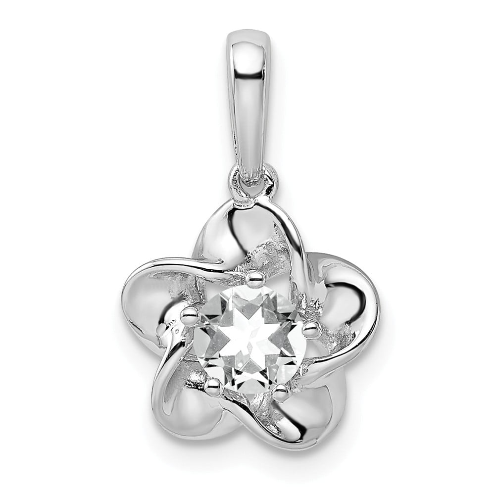 FB Jewels Sterling Silver Rhodium-plated White Topaz & Diamond Pendant