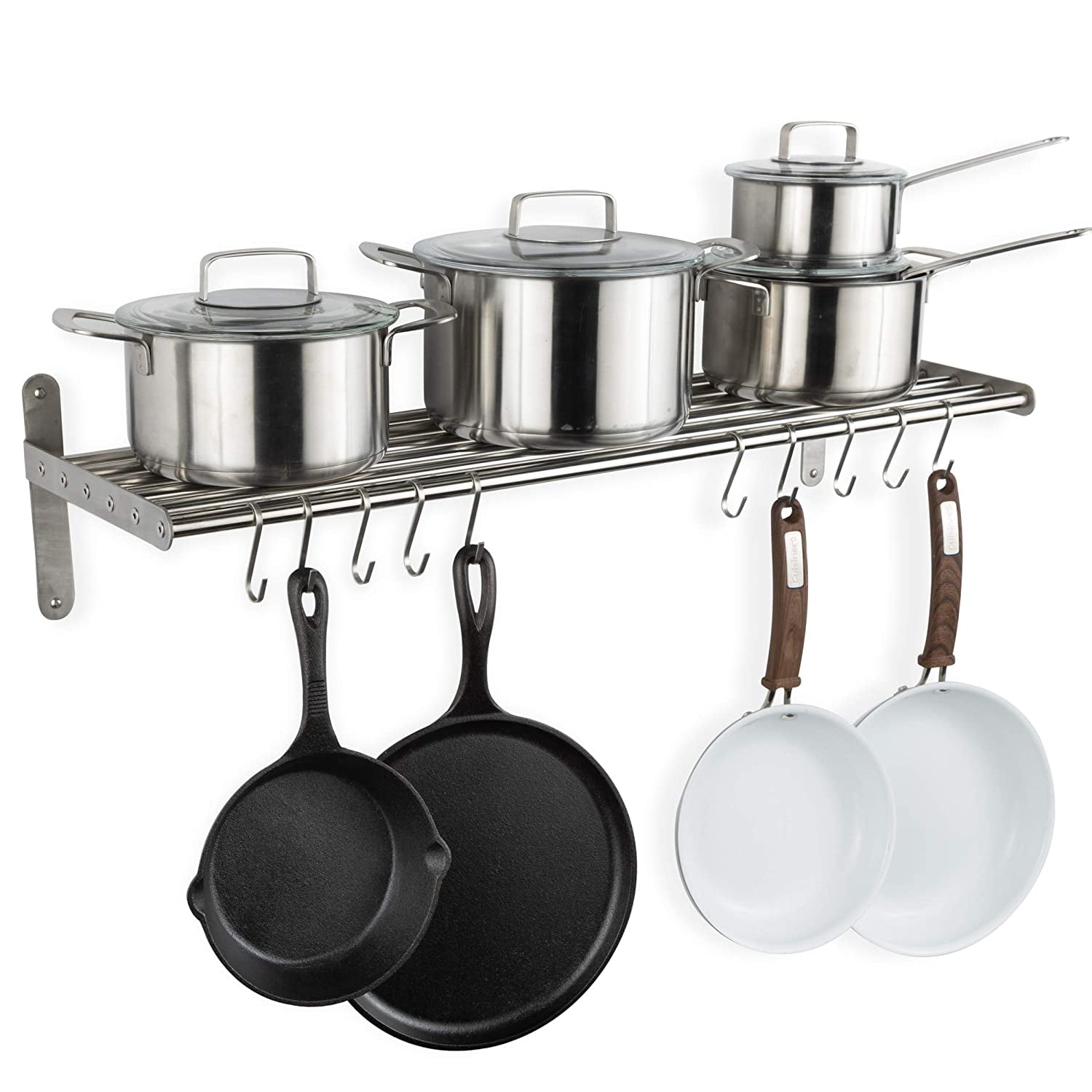 Wallniture Lyon Hanging Pot Rack Wall Mounted Shelf with Hooks - Heavy
