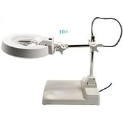 Intbuying 10X Benchtop Magnifier LED Light Cross Holder White Glass Lens Magnifying Lamp #140120