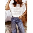 thumbnail image 3 of Women's White Hollow Out Knit Dolman Sweater – Casual Round Neck Short Sleeve for Summer Style | XL, 3 of 9
