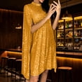 thumbnail image 2 of VEKDONE Women's Glitter Mini Dress Mock Neck Cloak Sleeve Cocktail Shimmering Elegant Dresses Wedding Guest Party Evening Dress Gold XL, 2 of 7