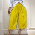 thumbnail image 3 of MVRLSH Women's Wide Leg Pants Lightweight Loose Pleated Cropped High Waist Culotte Trousers for Daily Relaxed Outfits Stretch Dress Casual Flowy Palazzo Pants Yellow - L, 3 of 7