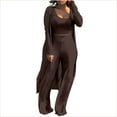 thumbnail image 2 of ZACPNCV Women's 3 Piece Casual Loose Long Sleeved Open Top Sleeveless Top Wide Leg Pants Sports Suit Brown, 2 of 6
