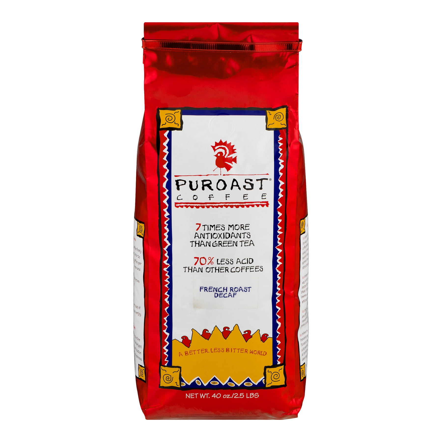 Puroast Decaf French Roast Low Acid Whole Bean Coffee, 40 oz Bag