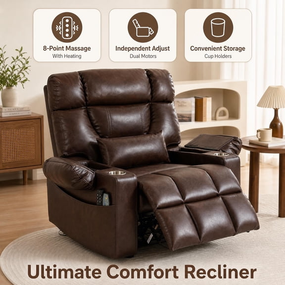 Power Lift Recliner Chair with Power Adjustable Headrest Massage & Heat,Extended Footrest,Dual Motor Lay Flat 180° Infinite Position,Flip Arm Storage