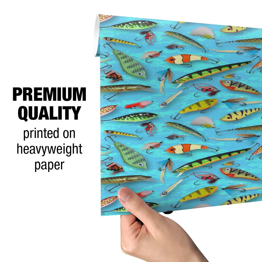 Fishing Flies Lures Fish Pattern Premium Roll Gift Wrap Wrapping