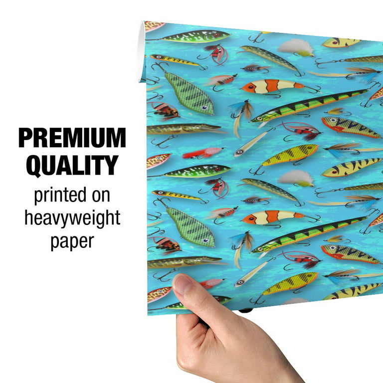 Graphics and More Fishing Flies Lures Fish Pattern Premium Roll Gift Wrap Wrapping Paper, Size: 72