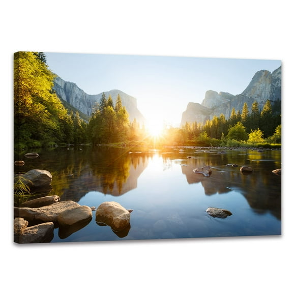 SKASNFAI Mountain Landscape Wall Art Sunrise Canvas Wall Decor Nature Pictures Wall Decor Forest Poster Framed for Living room Bedroom (16x24 inch)