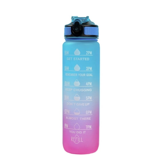 32oz Leakproof Motivational Sports Water Bottle with Straw & Time Marker, Flip Top Durable BPA Free Tritan Non-Toxic Frosted Bottle Perfect for Office, School, Gym and Workout