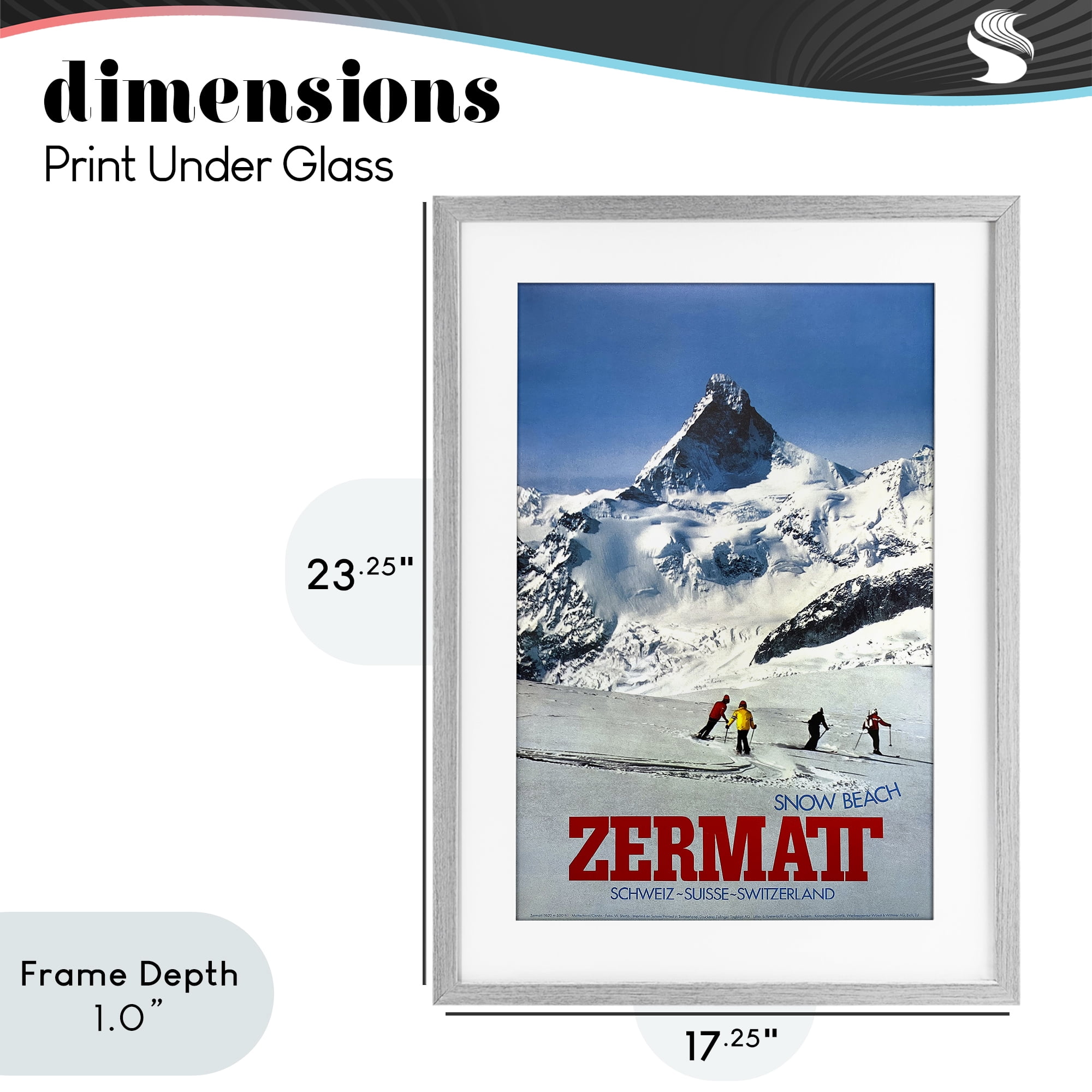 Stupell Industries Zermatt Snow Beach Gray Framed Print Under Glass, design by Vintage Posters