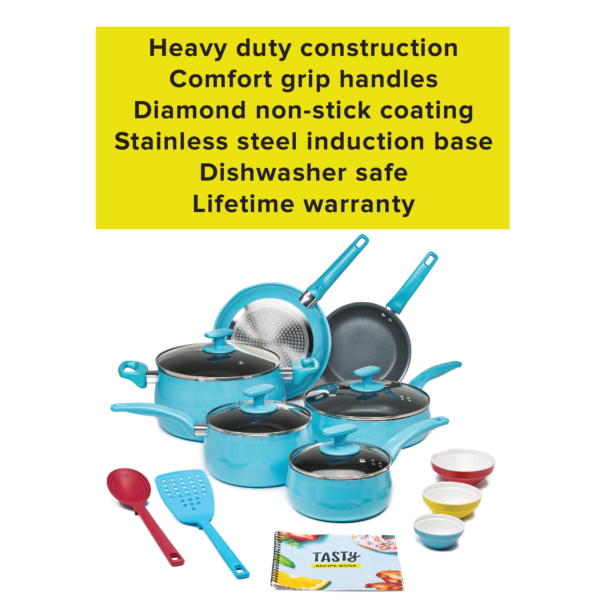 Tasty Non-Stick Diamond Reinforced Cookware Set, Dishwasher Safe, 11 Piece  