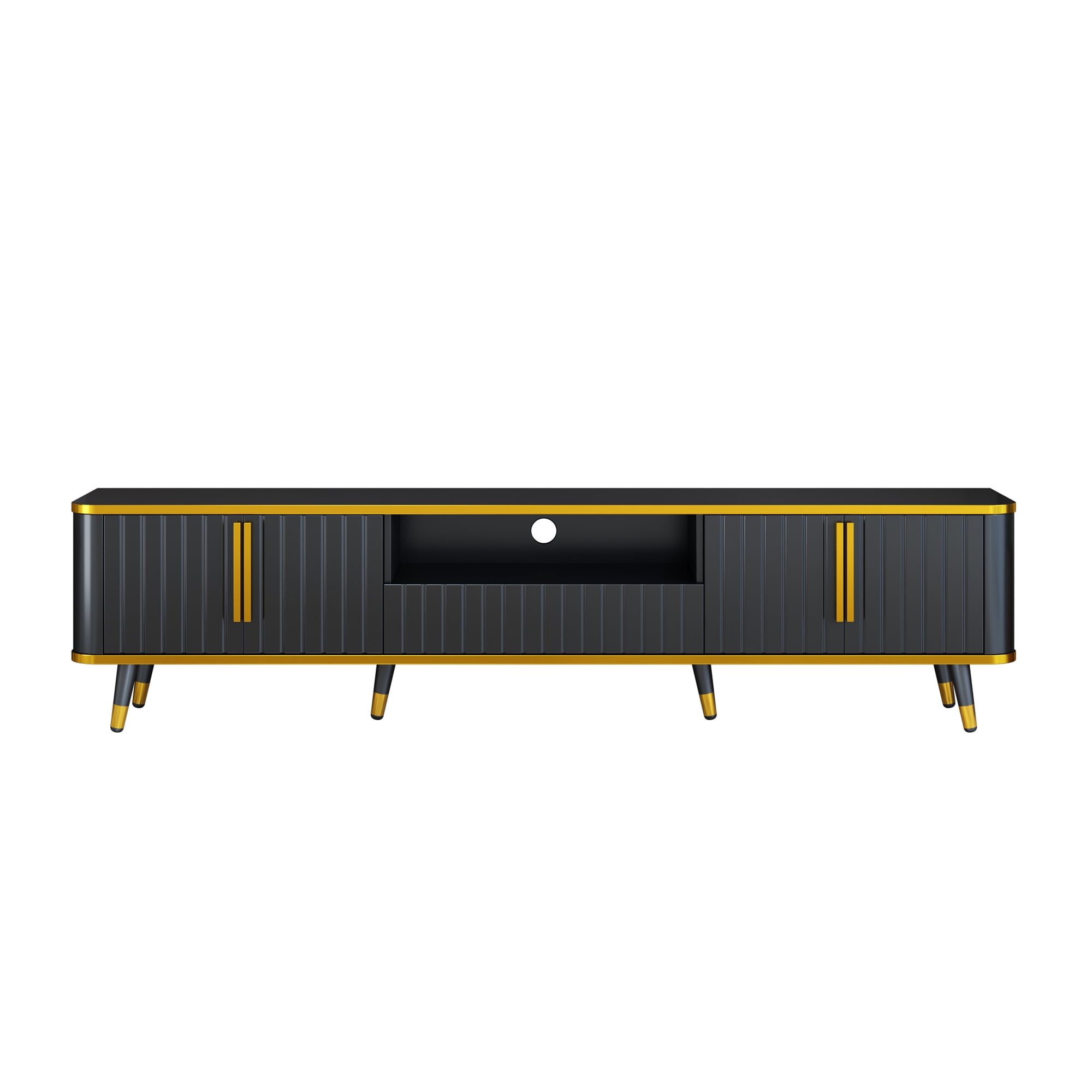Euroco Luxury Minimalism TV Stand with Open Storage Shelf for TVs Up to 85", Entertainment Center with Cabinets and Drawers, Practical Media Console with Unique Legs