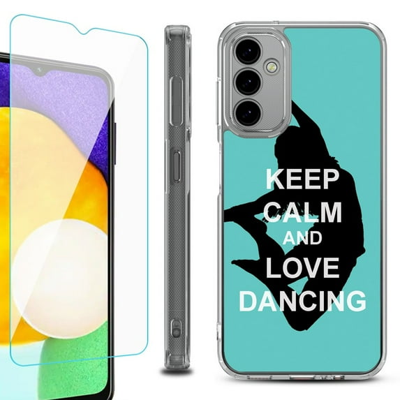 Shockproof Bumper Phone Case for Samsung Galaxy A14 5G, with Tempered Glass Screen Protector, by OneToughShield ® - Keep Calm / Dancing