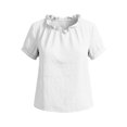 thumbnail image 7 of GUACER Women's Cotton Linen Ruffle Neck Short Sleeve Tops Loose Fit Summer Blouses for Casual & Beach, 7 of 7